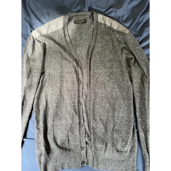 All Saints Men’s Talacre Button Front Elbow Patch Cardigan Gray Size Large - Picture 6 of 6